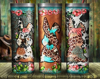 Easter Bunnies&#39; Leopard Cowhide Cactus Tumbler Png Sublimation Design, 20oz Tumbler Png, Easter Day Sublimation Png, Easter Png Downloads
