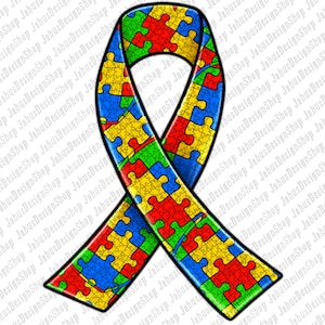 K&ouml;nnte beinhalten: Ein blaues, gelbes, gr&uuml;nes und rotes Band aus Puzzleteilen. Das Band ist ein Symbol f&uuml;r das Bewusstsein f&uuml;r Autismus.
