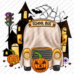 Halloween School bus png sublimation design download, back to school png, school life png, Happy Halloween png, sublimate designs download