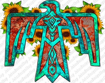 Thunderbird Png Sublimation Design ,Thunderbird Png,Sunflower Thunderbird,Sunflower Png,Warrior Bird Png,Turquois Bird Png,Digital Download