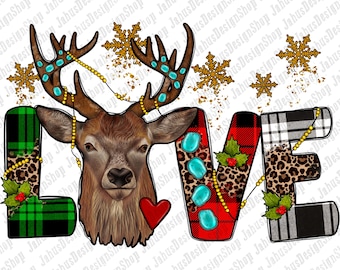 Love Christmas With Deer Png Sublimation Design, Gemstone Png, Christmas Love Png, Western Christmas Png,Christmas Deer Png,Instant Download