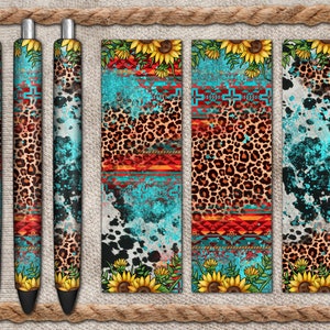Aztec Sunflower Pen Wrap Png Sublimation Design, Western Pen Wrap Png, Sunflower Pen Wrap Png, Glitter And Cowhide Png, Western Png Download