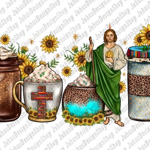 San Judas Kaffeetassen png Sublimation Design download, Jude Der Apostel png, San Judas png, Sublimate Designs download