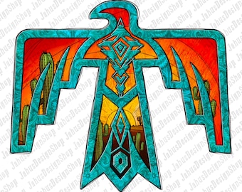 Thunderbird Png Sublimation Design , Thunderbird Png, Thunderbird Sunset Design,Sunset Png,Warrior Bird Png, Teal Bird Png, Digital Download