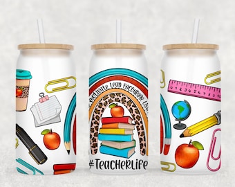 Teacher life rainbow libbey glass png sublimation design download, Teacher libbey glass png, Teacher&#39;s Day png, sublimate designs download