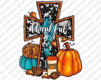 Western Dankbar Kuhfell Kreuz Png Sublimation Design, Dankbar Png, Kreuz Png, Herbst Kreuz Png, Herbst Png, Kürbis Png, Instant Download