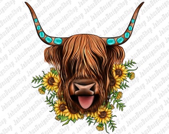 Western Sunflower Gemstone Cow Png Sublimation Design, Cow Clipart, Western Cow Png, Sunflower Cow Png, Cow Portrait Png, Digital Download