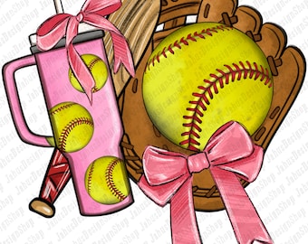 Softball coquette bow png sublimation design download, Softball png, Softball game png, Softball coquette png, sport png, designs download