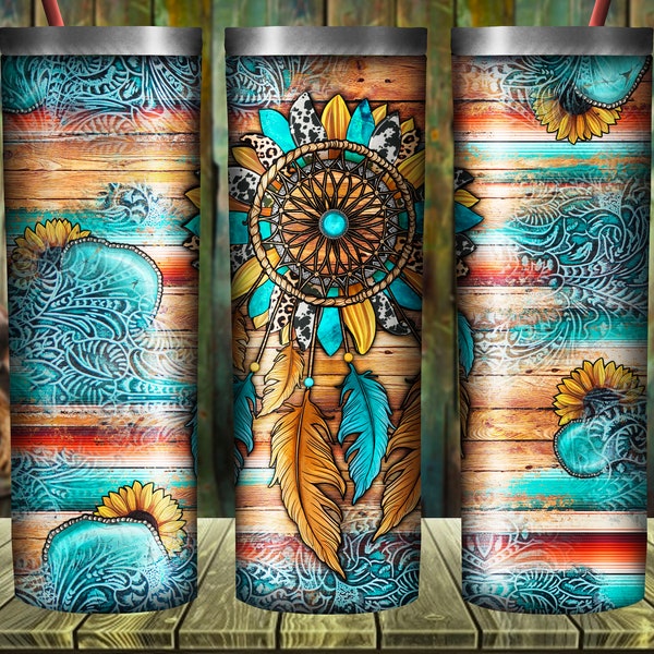 Dreamcatcher gemstone 20oz skinny tumbler png sublimation design download, serape tumbler png, dreamcatcher png, sublimate download