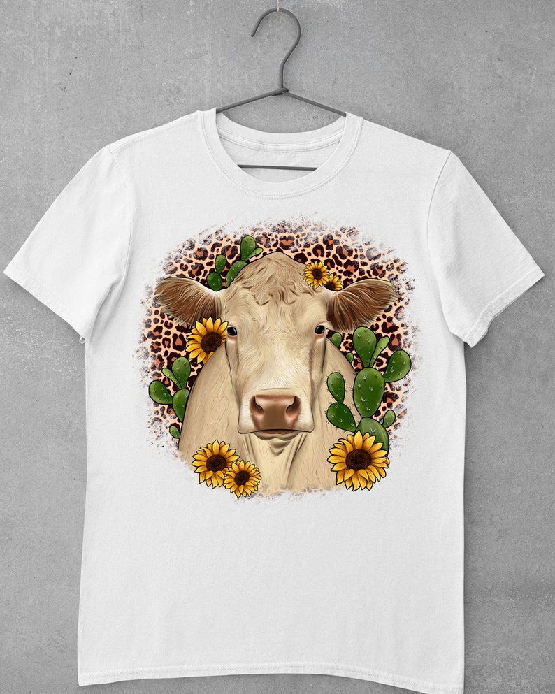 Western Charolais Cattle Leopard and Sunflower PNG Sublimation | Etsy