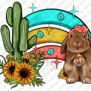 Cactus Sunflower Bunny Rainbow Png Sublimation Design, Easter Sublimation Png, Bunny Png,Easter Day Png, Easter Rainbow Png,Digital Download