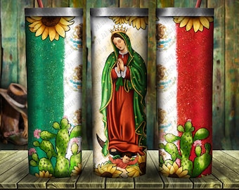 Our Lady of Guadalupe Tumbler 20oz Skinny Tumbler Design, Guadalupe Tumbler Png, Mexico Flag Tumbler Png,Faith Tumbler Png,Instant Download