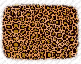 May include: A seamless digital paper featuring a leopard print pattern with gold glitter accents. The background is a light orange color.