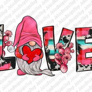 Gnome Love Png, Love Png, Gnome Sublimation Design Png, Gnome Love Design Png, Valentine Gnome Love Png, Leopard Png, Genome With Heart Png