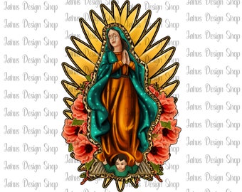 Nuestra Señora de Guadalupe Png, Virgen de Guadalupe PNG, Clip Art Gráfico, Sublimación Latina Mexicana, Guadalupe retro png, Sublimación Virgen María