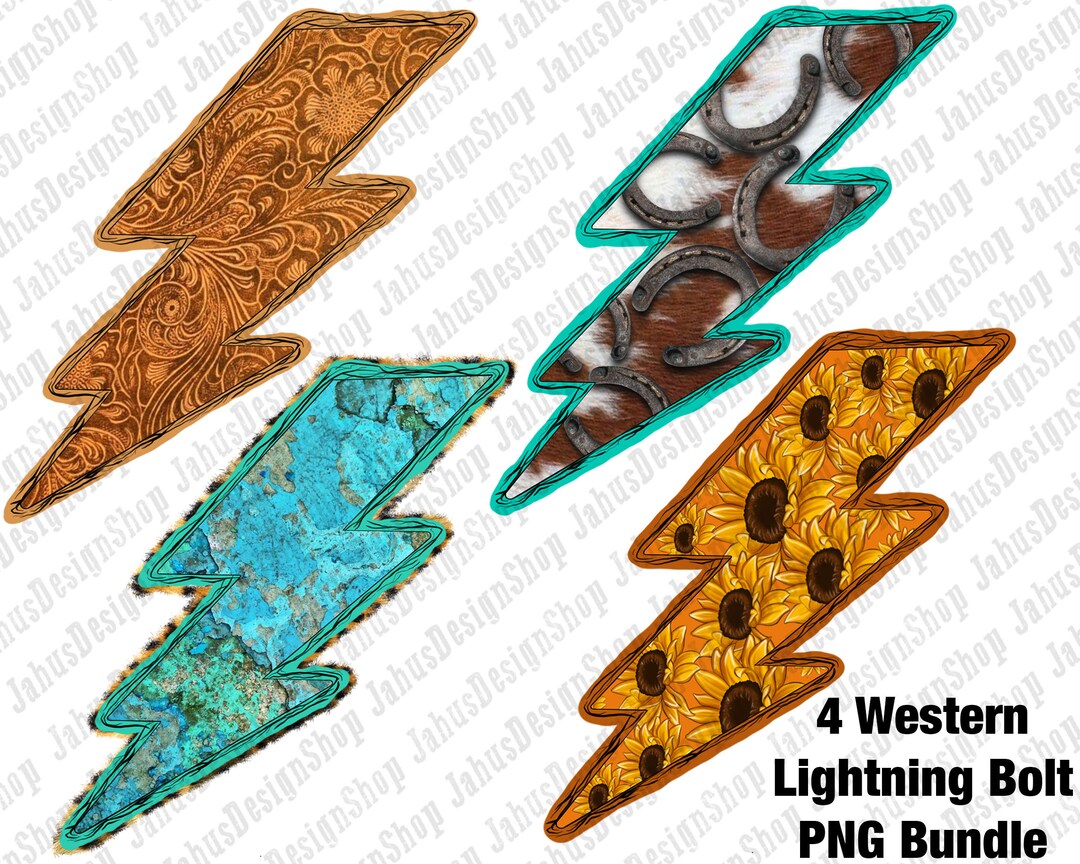 Western Turquoise Sunflower Lightning Bolt Bundle PNG, Sublimation