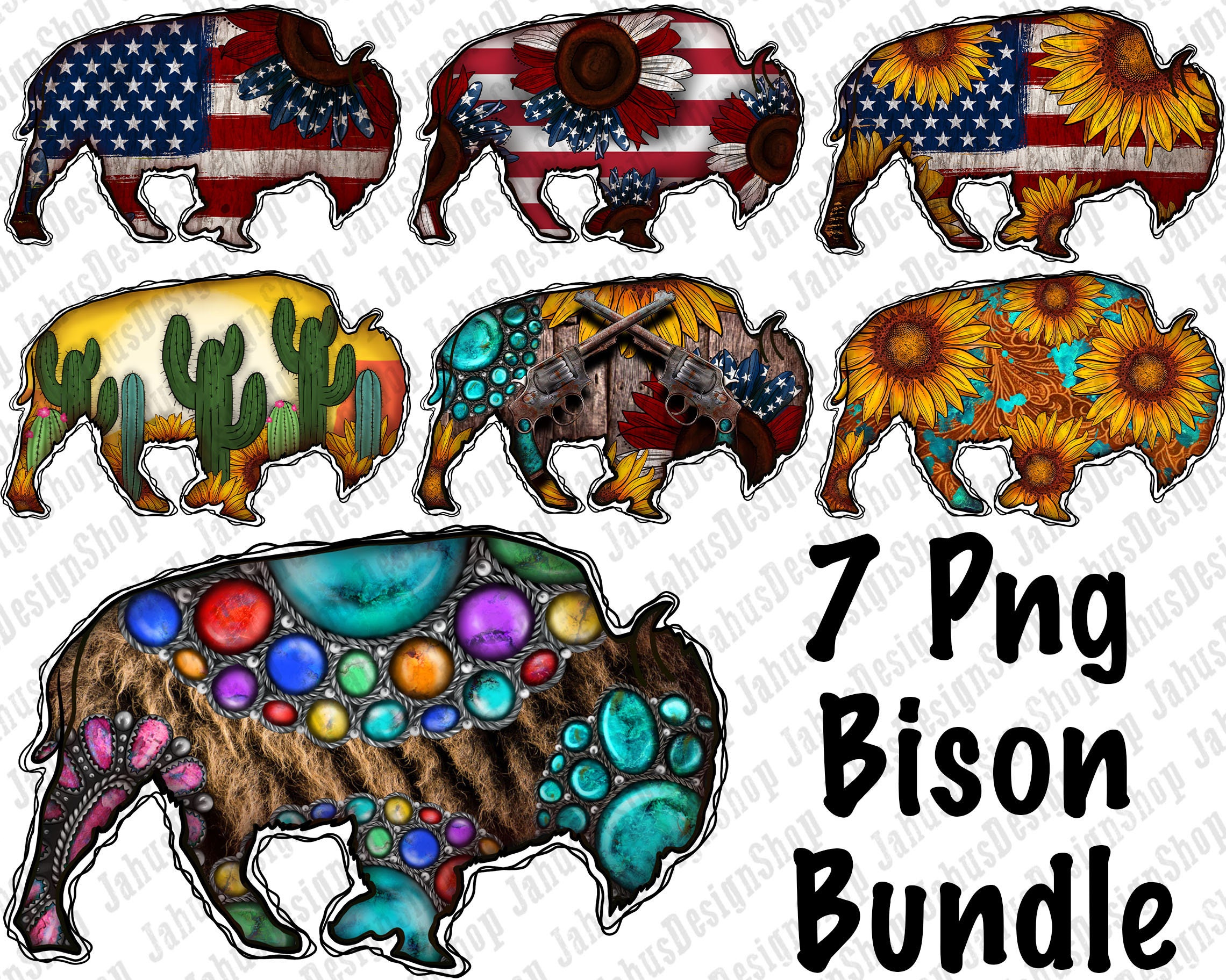 Western Bison Bundle Png, Cactus Bison Png, Wild West Bison Png, Gemstone Bison Png, Western Design,Png Sublimation Design, Download instantâneo