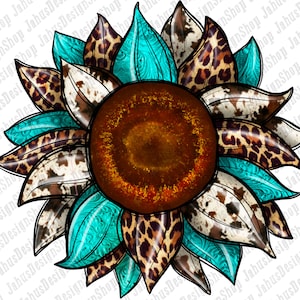 Girasole pelle bovina Png sublimazione design, girasole png, pelle bovina png, pelle bovina girasole png, girasole turchese png, download istantaneo