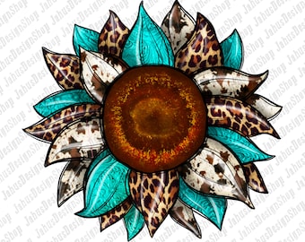 Sunflower Cowhide Png Sublimation Design, Sunflower Png, Cowhide Png, Cowhide Sunflower Png, Turquoise Sunflower Png, Instant Download