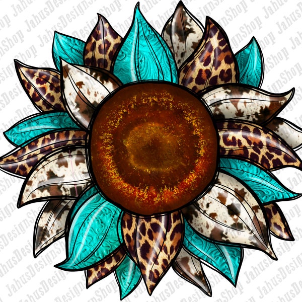 Sunflower Cowhide Png Sublimation Design, Sunflower Png, Cowhide Png, Cowhide Sunflower Png, Turquoise Sunflower Png, Instant Download