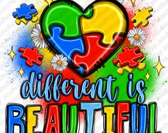 Different is beautiful png sublimation design download, Autism Awareness png, Autism puzzle png, sublimate designs download