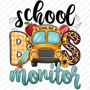 School bus monitor png sublimation design download, school bus png, school life png, western bus png, sublimate designs download