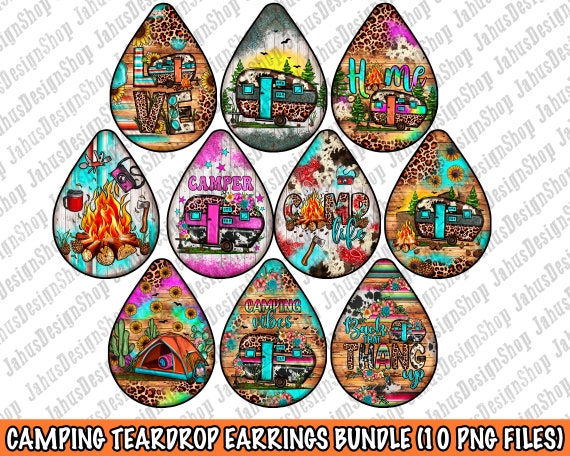 Camping Teardrop Earrings Png Sublimation Design Bundle, Camping Png, Western Camping Teardrop Earrings Png, Camp Life Png, Digital Download