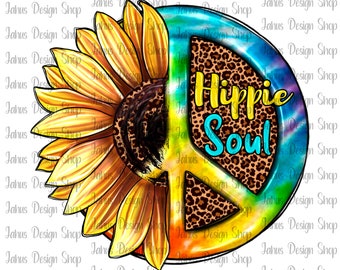 Hippie Soul PNG, Rainbow Peace Sign, Western Hippie, Leopard Sunflower Png, Rainbow Png, Sublimation Design,Instant Download, Digital Print