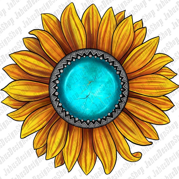 Sunflower Turquoise Gemstone Png Sublimation Design, Sunflower Png, Gemstone Png, Turquoise Png, Sunflower Gemstone Png, Instant Download