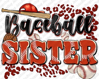 Peut inclure: Graphique sur le thème du baseball en rouge, blanc et noir avec le texte "Baseball Sister". Le graphique présente une casquette de baseball, des balles de baseball et un gant de baseball.
