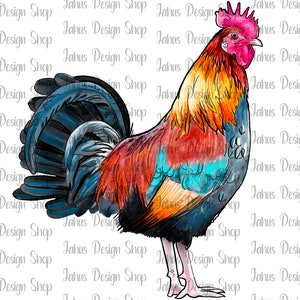 Watercolor Clipart Rooster PNG Hand Painted Cute Rooster,Clip Art Printable PNG Instant Download,Rooster Design,Digital Download
