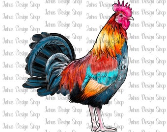 Watercolor Clipart Rooster PNG Hand Painted Cute Rooster,Clip Art Printable PNG Instant Download,Rooster Design,Digital Download