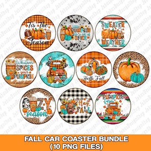 Fall car coaster png sublimation design bundle, Fall car coaster png, Hello Fall png, Autumn png, Autumn vibes png, designs download