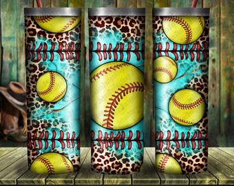 Diseño de vaso flaco de 20 oz de softbol americano, vaso de softbol americano, vaso de softbol, vaso de leopardo png, descarga instantánea