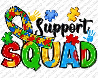 Support Squad PNG Sublimationsdesign Download, Autismus Bewusstsein PNG, Autismus Puzzle PNG, Sublimationsdesigns Download