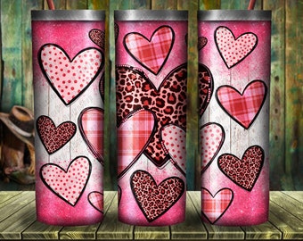 Valentines Heart Tumbler Png Sublimation Design, Hearts Tumbler, Leopard Valentine's Day Tumbler,Valentines Day Heart Tumbler Png Downloads