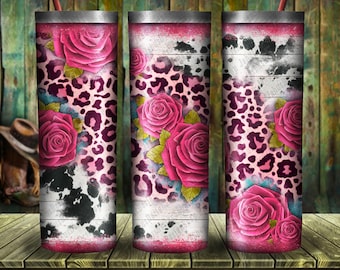 Cowhide Leopard Rose Tumbler Png Sublimation Design,Rose Tumbler,Love Tumbler,Western Valentine Tumbler,Valentines Day Tumbler Png Downloads