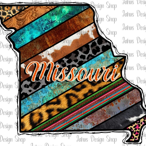 Western Missouri Map Png, Missouri State Png, Cowhide, Serape, Leopard, Horse Leather, Western Turquoise,Sublimation Design