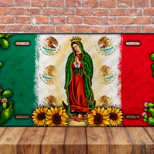 Our Lady of Guadalupe Mexican Flag License Plate PNG Sublimation Design, Lady Guadalupe Png, Mexico Sublimation Png, License Plate Templates