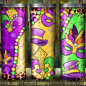 Mardi Gras Tumbler Png, Mardi Gras Design Png, Mardi Gras Sublimation Png,Tumbler Design With Beads Png,Digital Sublimation Design Png