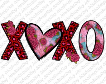 XOXO Png Walentynki Sublimacja Projekt, Różowe Serce Png, Xoxo Clipart, Rose Clipart Png, Miłość Png, Valentine Leopard Png, Pobieranie Cyfrowe