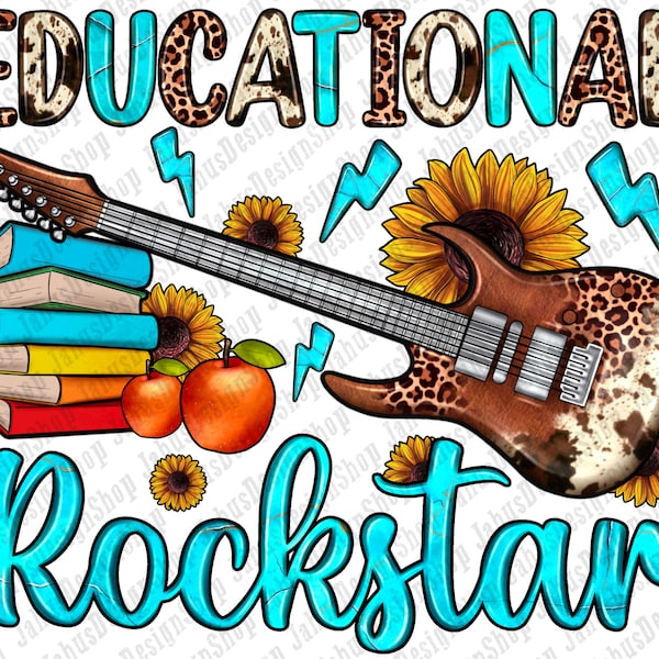 Educational Rockstar Png Sublimation Design,Guitar Png, Best Teacher Png, Teacher Clipart,Western Teacher Png, Digital Download