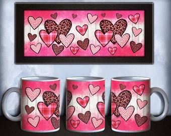 Valentine's Day hearts mug png sublimation design download, 11oz and 15oz mug png, glitter mug png, sublimate designs download