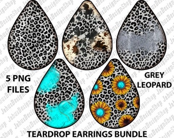 Boucles d’oreilles en forme de goutte de larme de léopard gris png png design de sublimation télécharger, grey leopard png, boucles d’oreilles en forme de goutte d’eau occidentale png, sublimé designs télécharger