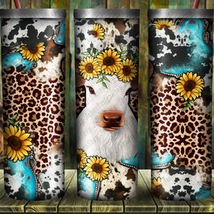 Floral White Calf 20oz Skinny Tumbler Png Design, Leopard Background Calf Png, Western Baby Calf Tumbler Png, Calf Png, Instant Download