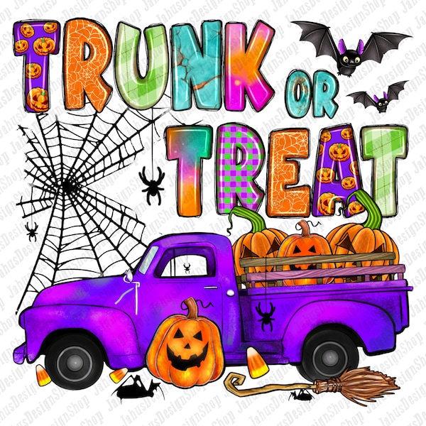 Trunk or Treat truck png sublimation design download, Happy Halloween png,  Halloween truck png,spooky season png,sublimate designs download