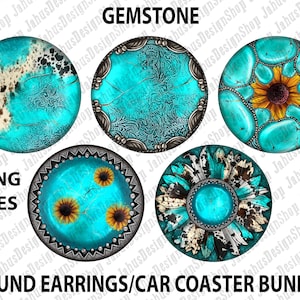 Gemstone round earrings png sublimation design download, western Gemstone png, Gemstone car coaster png, sublimate designs download