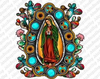 Floral Lady Of Guadalupe Png Sublimation Design, Lady Of Guadalupe Png, Virgin Mary Png, Gemstone Lady Of Guadalupe PNG,  Instant Download