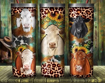 Western Cows 20oz Skinny Tumbler Png Sublimation Design, Cow Tumbler Templates, Cattle Tumblers, Western Cattle Breeds Tumbler Png Download