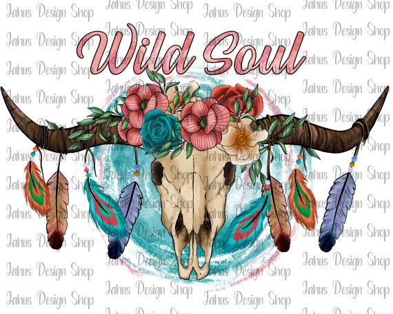 Wild Soul Flowers PNG File Sublimation Design Bull Skull - Etsy